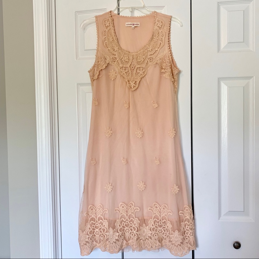 Altar’d State blush pink mesh and lace boho dress